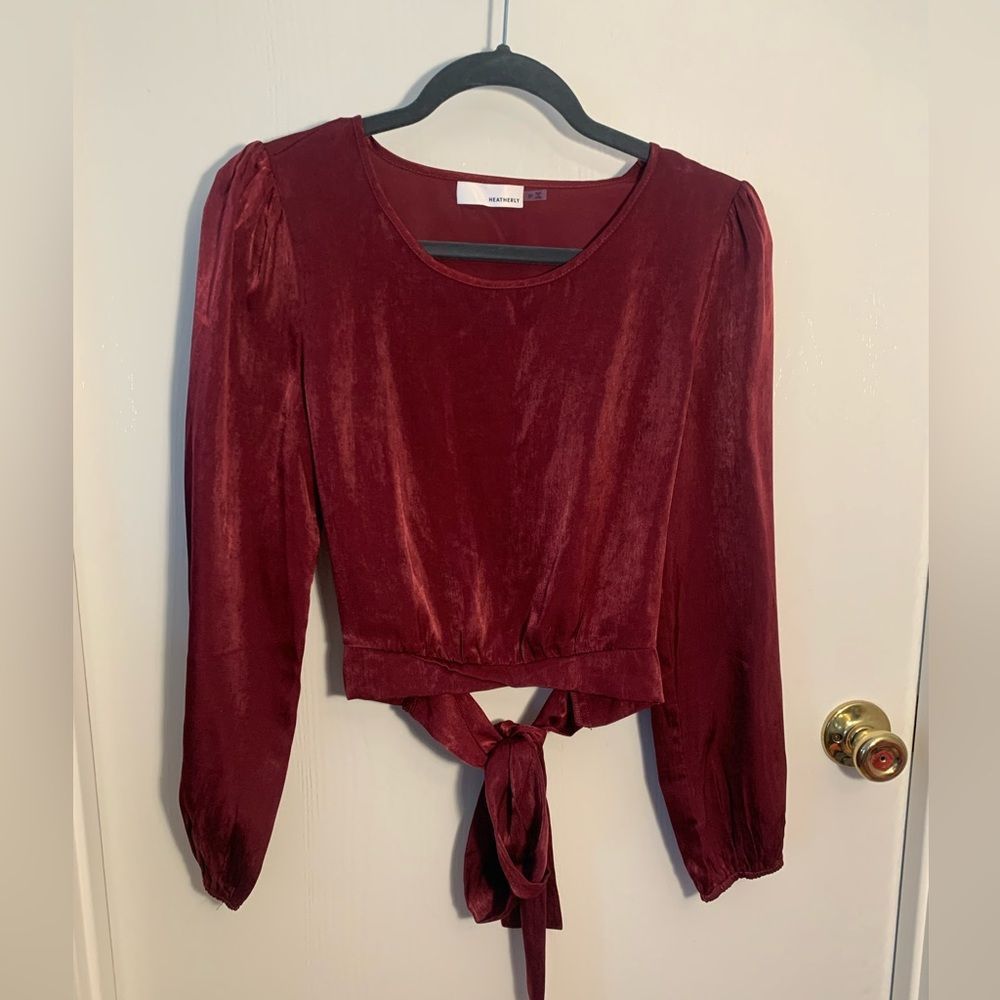 Heatherly EUC red/maroon long sleeve back tie crop top Size Small